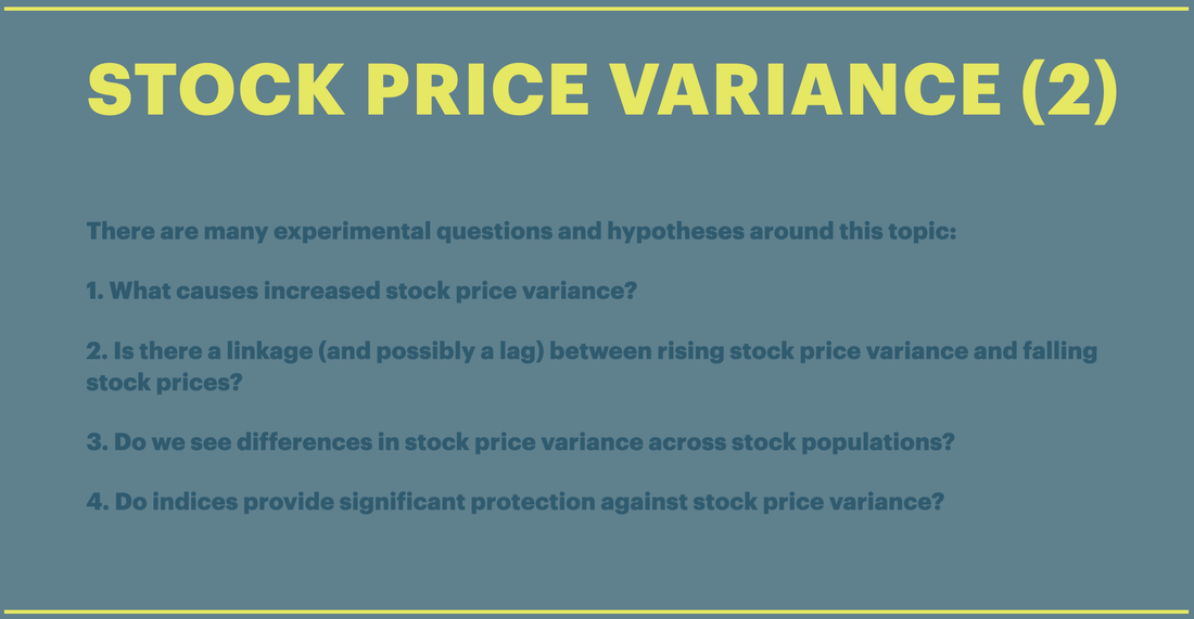 Presentation page two on stock price variance. Yellow title and dark blue text.