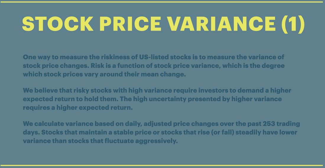 Presentation page one on stock price variance. Yellow title and dark blue text.
